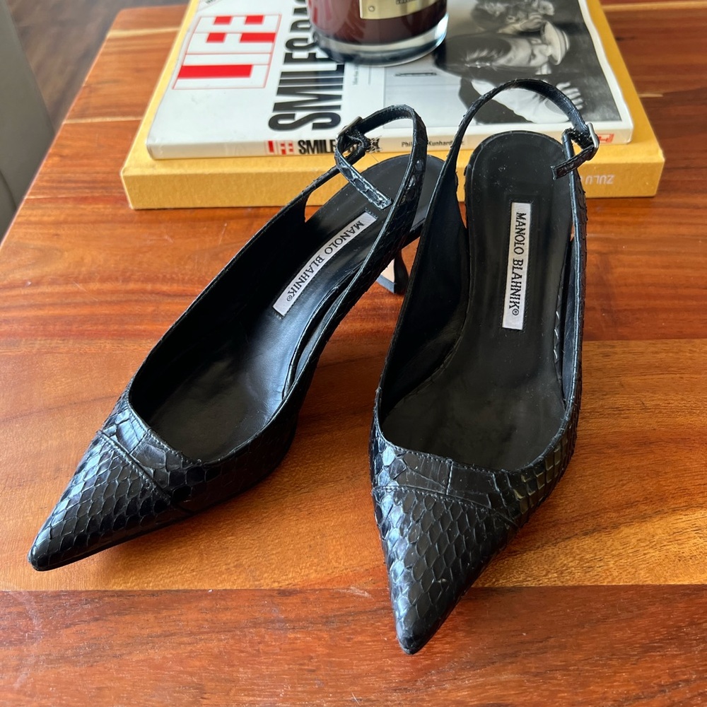 Vintage Manolo Blahnik Snakeskin Slingbacks